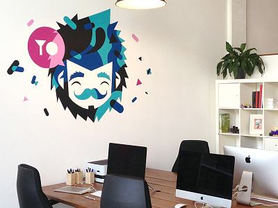 Studio wall character illustration logo moustache mural patswerk wallpainting yo