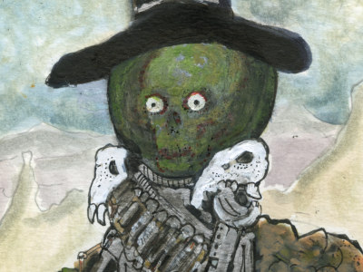 The Evil Head cowboy monster skull water color western zombie