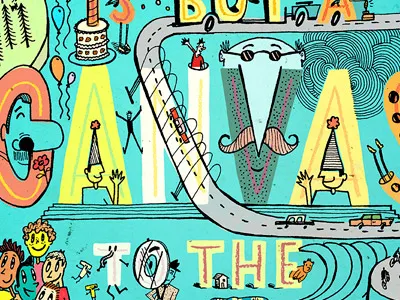 Canvas cartoon color drawn kid lettering poster