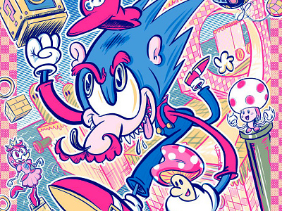 Super Sonic Bros Print cartoons pop culture screen print video games