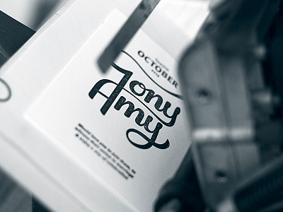 Tony & Amy, On the press adana black blue invitation invite letter press pressing printing wedding white