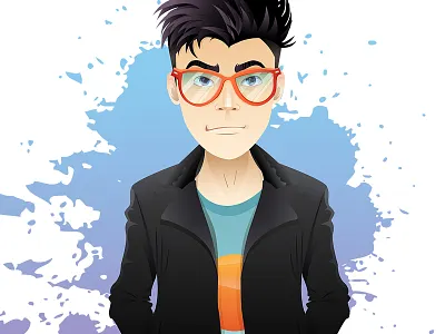 Trendy guy boy cartoon character design comic glasses hipster illustration man mascot vector