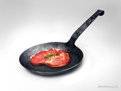 Forged Pan + Steak + Rosemary forged forged pan grey icon iron pan meat pan rafal urbanski rafał urbański rosemary steak white