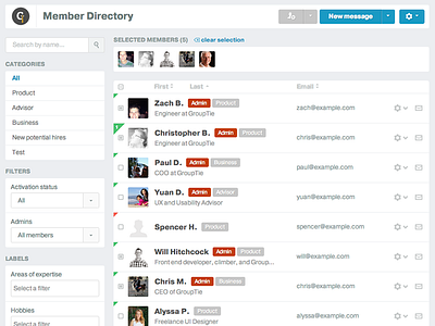 GroupTie Member Directory contacts directory interface list members screenshot users