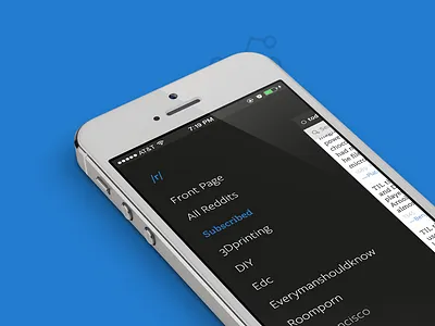 Subreddits menu categories ios iphone list menu reddit subreddit tray