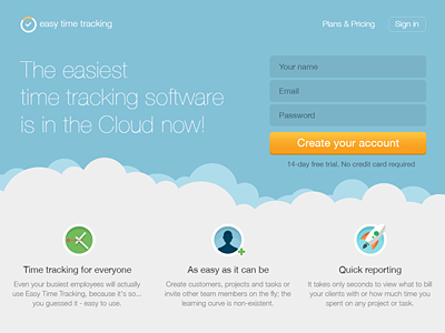 Easy time tracking clean home page landing time tracking