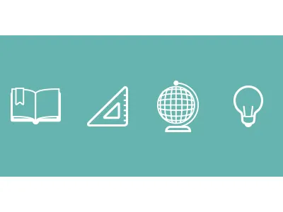 study icons book globe icon idea lamp set square stroke