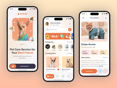 PetCare - Pet Adoption App Design adoption app mobile mobile app mobile app design pet pet adopt pet adoption pet app pet care pet care app pet health pet shop pet store pet tags pet tracking petcare pets ui ux