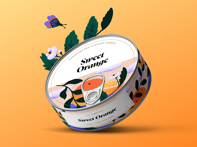 Sweet Orange butterfly can candle cup flower illustration label label design orange packaging packaging design plant procreate