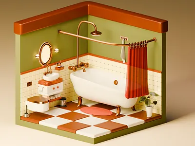 3D Isometric Bathroom 3d blender cartoon colors design graphic design illustration illustrator isometric