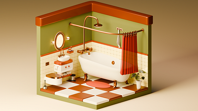 3D Isometric Bathroom 3d blender cartoon colors design graphic design illustration illustrator isometric