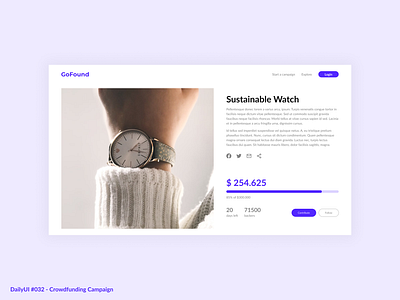 Crowdfunding Campaign 032 branding campaign crowdfunding daily dailyui dailyui032 design illustration minimal purple simple ui ux watch