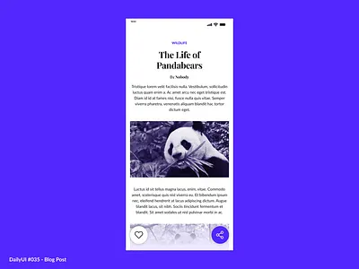 Blog Post 035 blog branding buttons daily dailyui dailyui035 design illustration like minimal panda post purple share simple ui ux