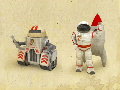 Retro astronaut retro robot rocket