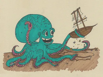 Found it! illustration marker octopus sunken ship