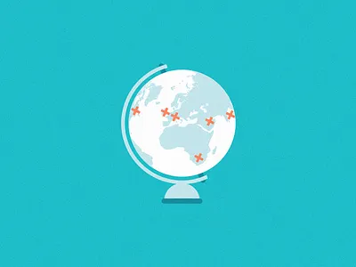 Client Locations blue flat globe illustration location noise orange white