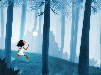 lil' moon art blue forest illustration moon