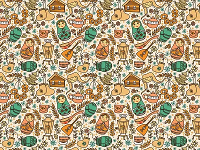 Russian babushka balalaika doll matrioshka mittens national pattern russia russian samovar seamless tradition