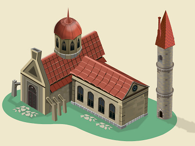 Monastery abbey building game art isometric monastery vector