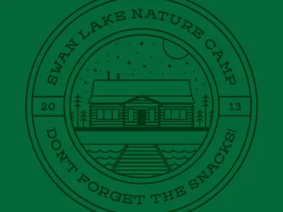 Swan Lake Nature Camp cabin camp crest kitsch lake logs moon nature stars teksi trees waves