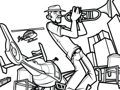 The Trumpet Player band bass drummer funk jam jazz keyboard lineart soul