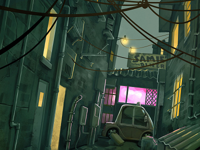 "1000" Alley shot 1000 alley art background digital illustration night painting