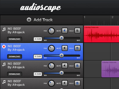 Audioscape blue controls grey icons music red violet waves webapp