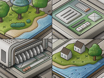 MI factory: details detail illustration mechanical mockups machinery tree vector