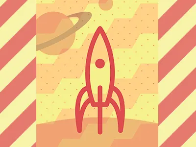 The Unknown design graphic illustration orange planets red rocket space stars style