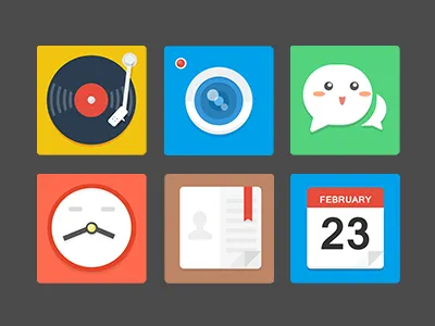 Flat icon calendar camera china clock contect flat icon music shadow sms theme