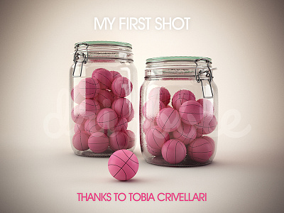 Dribbble 3d ball debut first shot glass illustration invitation invite thanks