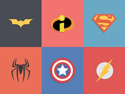 Super Hero Emblems america batman captain flash flat hero icon pastel spiderman super superman vector