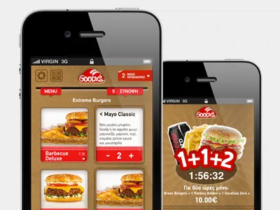 Burger menu and offers brown burger ios paper red ui ux