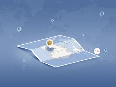 Map airlines airplane icon illustration location map package pin place pointer transmission