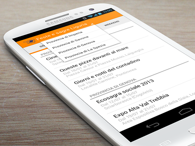 Events list android app events filter google italy liguria list mockup orange samsung