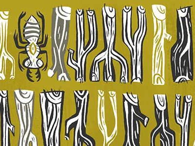 Logs Copy ant forest gouache illustration mustard painterly woods