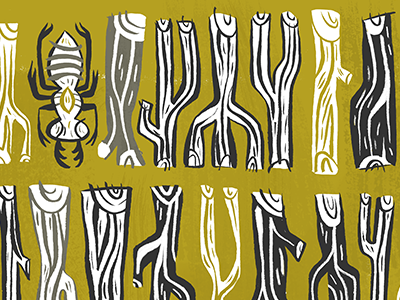 Logs Copy ant forest gouache illustration mustard painterly woods