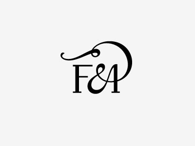 Faye & Albert ampersand black initial lettering logo minimal monogram swirls wedding