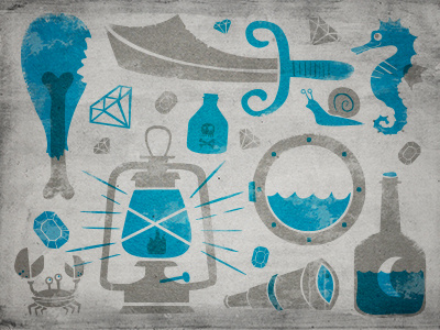 Pirate Things bottle chicken illustration pirate playful porthole sea snail