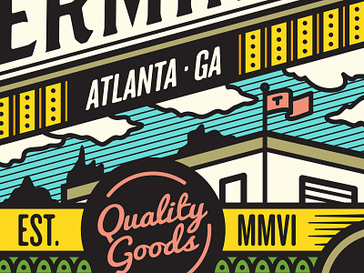 Quality Goods atlanta building clouds flag goods illustration wip