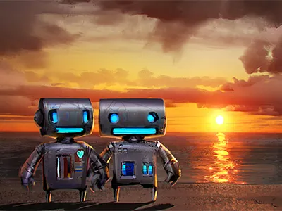 Janky Lovebots beach cute janky love lovebots robots sunset