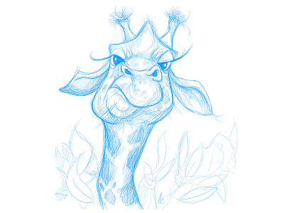 Head in the trees blue blue lines brushes character design frenden giraffe illustration manga studio pencil