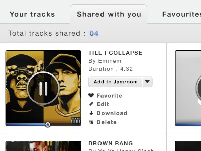 Profile Page - Audioscape album art icons music pause play player tabs tracks