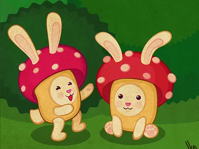 Mushrooms bunny cartoon mushroom vector