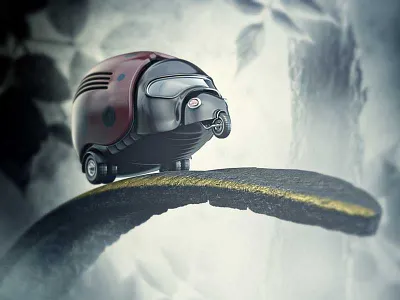 Ladybug-E2 3d car ladybug leave machine road
