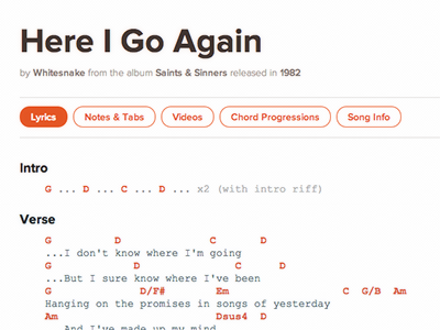 Songnotes Subnav chords guitar horizontal music orange outline pill songnotes subnav