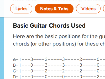 Songnotes Subnav (zoomed) chords guitar horizontal music orange outline pill songnotes subnav