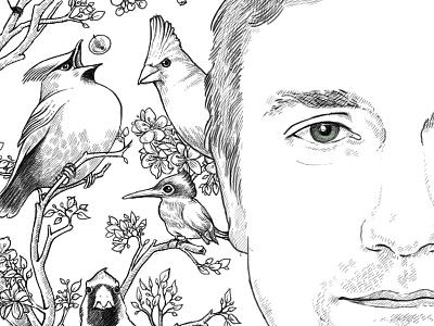 Bird watcher Stewf animals bird watcher birds blossom face flowers people portrait spring tree branches writer