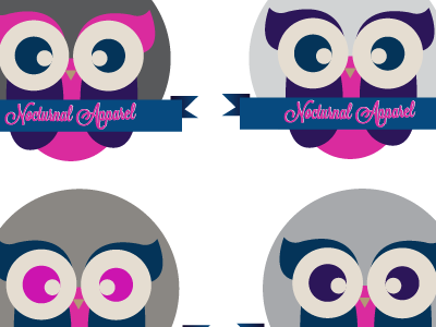 Nocturnal Apparel Logo Concept blue bright business colorful cute eyes girly grey logo owls pink purple