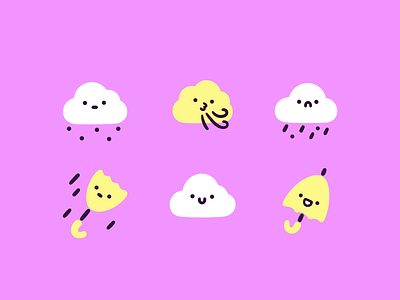 Weather Icons character cloud cute doodle emotion flat hand drawn iconpack illustration line art logo rain snow stickers umbrella vector weather